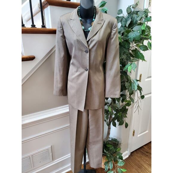 Morton Bernard Women Brown Polyester Single Breasted Blazer & Pant 2 Pcs Suit 10 - Picture 1 of 16